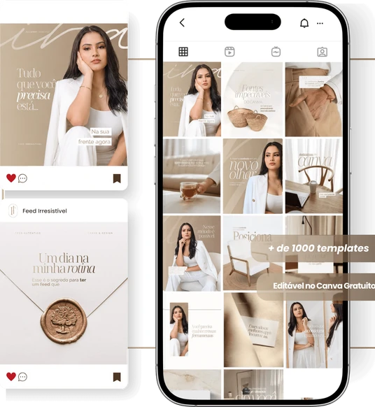 Feed do Instagram montado com os templates, aberto no celular
